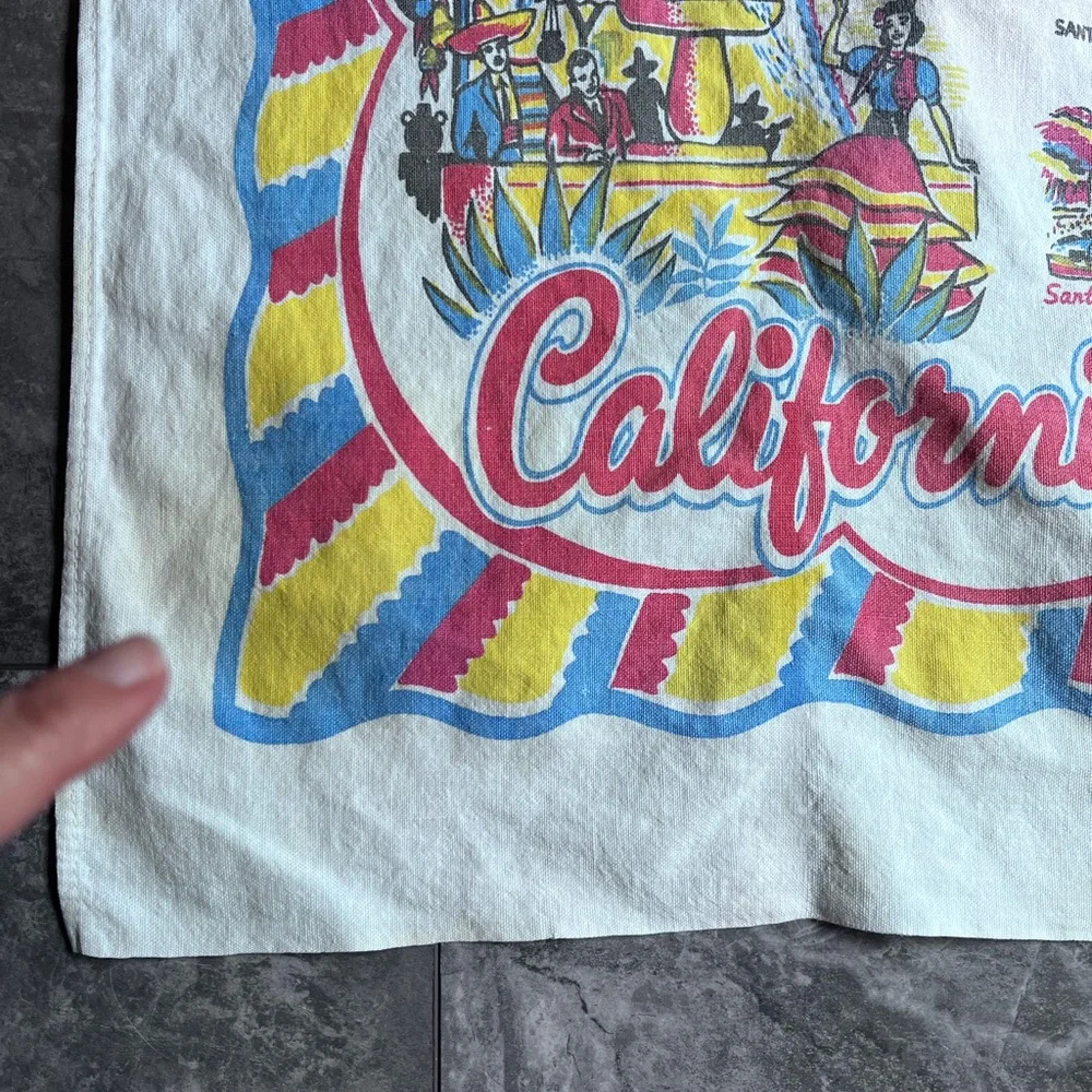 Vintage California Souvenir Map tablecloth red and Yellow Cotton 36” x 31”
